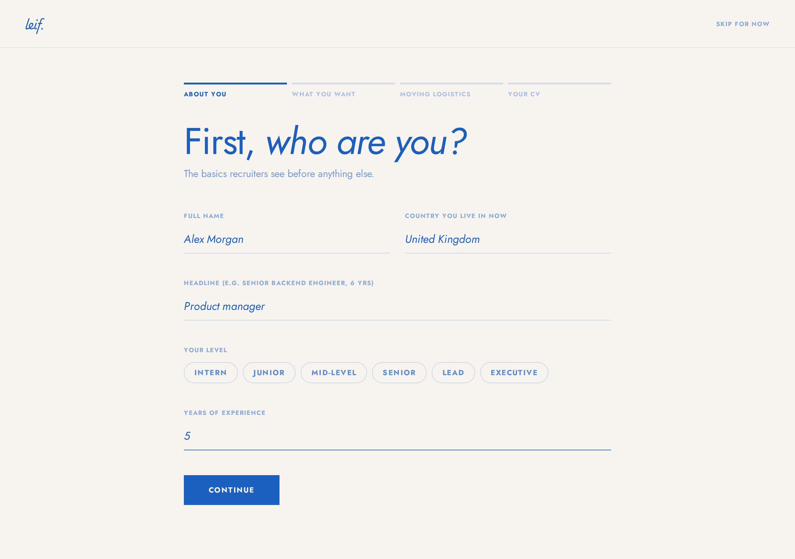 leif. questionnaire, step one: about you
